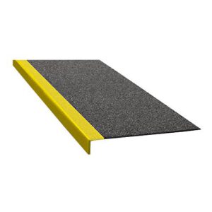 Stiklšķiedras pretslīdēšanas leņķis kāpnēm, melns ar dzeltenu sānu malu, 230x800x30mm