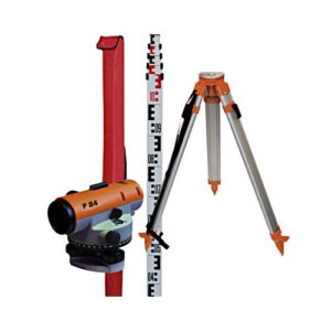 Komplekts - optiskais nivelieris NEDO F24 + 5m mērlata + alumīnija statīvs ar plakanu virsmu