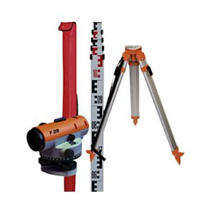 Komplekts - optiskais nivelieris NEDO F28 + 5m mērlata + alumīnija statīvs ar plakanu virsmu