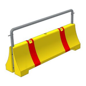 Ceļa norobežošanas barjera ar metāla cauruli, betona, 2390mm, dzeltena ar sarkanām svītrām