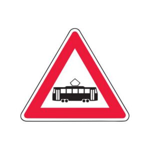 Brīdinājuma zīme Nr.131/Tramvaja sliežu šķērsošana, 900x900mm, 2. atstarošanas klase