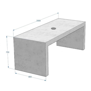 Betona galds ar caurumu saulessargam, 2000x800x750mm