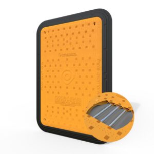 Tranšeju vāks ar melnu apmali un tērauda stieņiem, 890x1290x48mm (dzeltens ar melnu) [MEL]