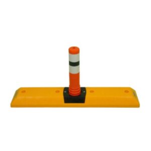 PVC automašīnu atdure jeb parkošanās barjera (1000x200mm) ar poliuretāna stabiņu (dzeltenu), h=465mm [TEM]