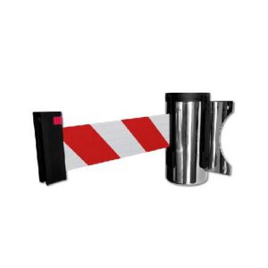 Izvelkama lenta (nerūsējošā tērauda korpuss) ar stiprinājumu, 3.6m sarkanbalta lenta [SOR]