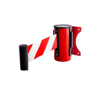 Izvelkama lenta (sarkans metāla korpuss) ar stiprinājumu, 2.7m sarkanbalta lenta [SOR]