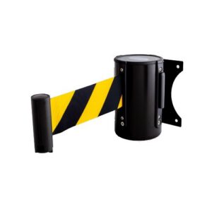 Izvelkama lenta (melns metāla korpuss) ar stiprinājumu, 2.7m dzeltenmelna lenta [SOR]