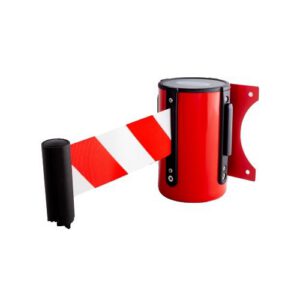 Izvelkama lenta (sarkans metāla korpuss) ar stiprinājumu, 4.5m sarkanbalta lenta [SOR]