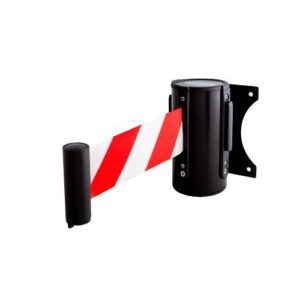 Izvelkama lenta (melns metāla korpuss) ar stiprinājumu, 4.5m sarkanbalta lenta [SOR]