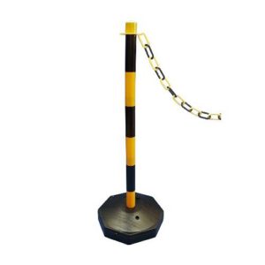 Plastmasas ķēdes stabiņš (dzeltenmelns) ar ūdens pildāmo pēdu, h=90cm [SOR]