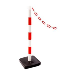 Plastmasas ķēdes stabiņš (sarkanbalts) ar ūdens pildāmo pēdu, h=100cm [SOR]