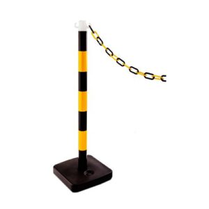 Plastmasas ķēdes stabiņš (dzeltenmelns) ar ūdens pildāmo pēdu, h=100cm [SOR]