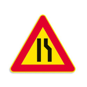 Finiera ceļa zīme Nr.108 Ceļa sašaurinājums, 900x900x900mm, 1. atstarošanas klase