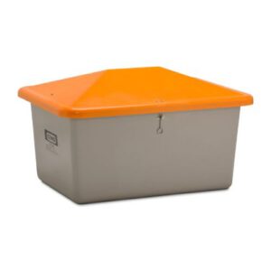 Smilts/sāls stiklšķiedras konteiners, pelēks ar oranžu vāku, 550l [CE]