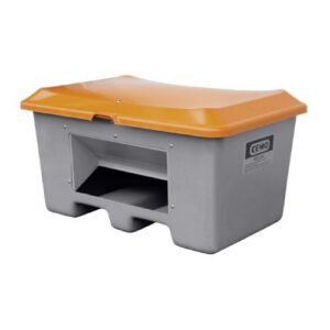 Smilts/sāls stiklšķiedras konteiners, pelēks ar oranžu vāku, 400l (atvērtā tipa; ar iekrāvēja ejām) [CE]