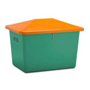Smilts/sāls stiklšķiedras konteiners, zaļš ar oranžu vāku, 700l [CE]