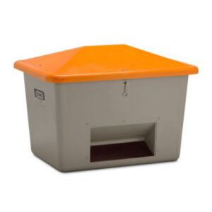 Smilts/sāls stiklšķiedras konteiners, pelēks ar oranžu vāku, 700l (atvērtā tipa) [CE]