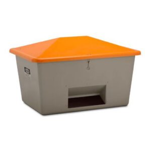 Smilts/sāls stiklšķiedras konteiners, pelēks ar oranžu vāku, 1100l (atvērtā tipa) [CE]