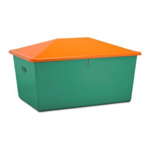 Smilts/sāls stiklšķiedras konteiners, zaļš ar oranžu vāku, 2200l [CE]