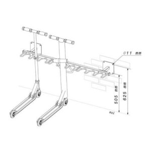 Statīvs 9 skrejriteņiem (stiprināms pie sienas), 1190x270x150mm [MOT]