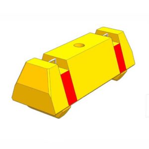 Ceļa norobežošanas barjera, betona, 1100x400x400mm, dzeltena ar sarkanām svītrām
