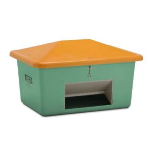 Smilts/sāls stiklšķiedras konteiners, zaļš ar oranžu vāku, 550l (atvērtā tipa)
