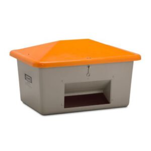Smilts/sāls stiklšķiedras konteiners, pelēks ar oranžu vāku, 550l (atvērtā tipa) [CE]