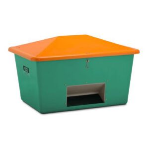 Smilts/sāls stiklšķiedras konteiners, zaļš ar oranžu vāku, 1100l (atvērtā tipa) [CE]