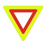 Priekšrocības zīme Nr.206F/Dodiet ceļu, 1200x1200x1200mm ar fluorescējošu rāmi, 3. atst. klase