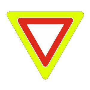 Priekšrocības zīme Nr.206F/Dodiet ceļu, 1200x1200x1200mm ar fluorescējošu rāmi, 3. atst. klase