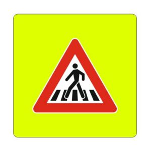 Brīdinājuma zīme Nr.120F/Gājēju pāreja, 940x940mm ar fluorescējošu rāmi, 3. atst. klase