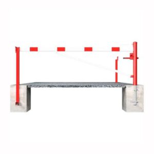 Horizontāli grozāma barjera (ar metāla trosi) ar atbalsta stabu (ar trijstūrveida slēdzeni), 3000mm (betonējama) [SCH]