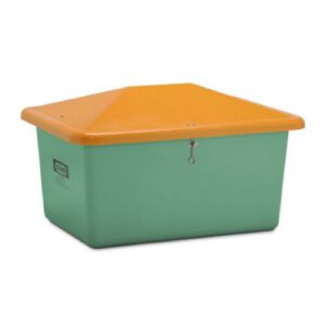 Smilts/sāls stiklšķiedras konteiners, zaļš ar oranžu vāku, 550l
