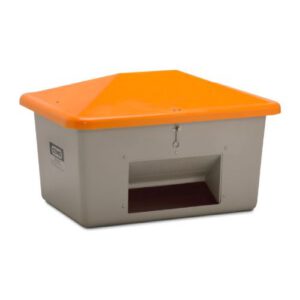 Smilts/sāls stiklšķiedras konteiners, pelēks ar oranžu vāku, 550l (atvērtā tipa)