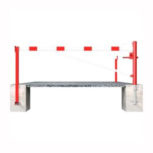 Horizontāli grozāma barjera (ar metāla trosi) ar atbalsta stabu (ar piekaramo atslēgu), 6000mm (betonējama) [SCH]