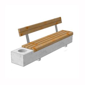 Betona soliņš ar koka dēlīšiem (ar atzveltni un atkritumu tvertni), 2400x525x850mm