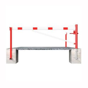 Horizontāli grozāma barjera (ar metāla trosi) ar atbalsta stabu (ar piekaramo atslēgu), 4000mm (betonējama) [SCH]