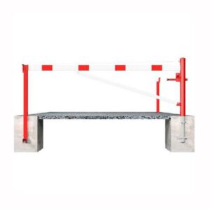 Horizontāli grozāma barjera (ar metāla trosi) ar atbalsta stabu (ar trijstūrveida slēdzeni), 4500mm (betonējama) [SCH]
