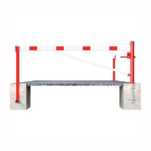 Horizontāli grozāma barjera (ar metāla trosi) ar atbalsta stabu (ar trijstūrveida slēdzeni), 6000mm (betonējama) [SCH]