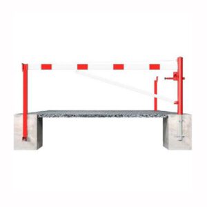 Horizontāli grozāma barjera (ar metāla trosi) ar atbalsta stabu (ar euro-profila cilindra slēdzeni), 5000mm (betonējama) [SCH]
