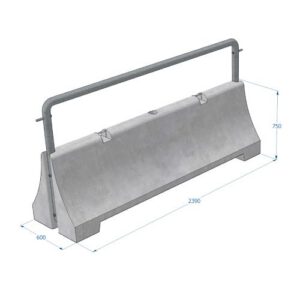 Ceļa norobežošanas barjera ar metāla cauruli, betona, 2390mm, pelēka