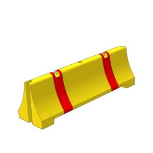Ceļa norobežošanas barjera ar metāla cauruli, betona, 2390mm, dzeltena ar sarkanām svītrām