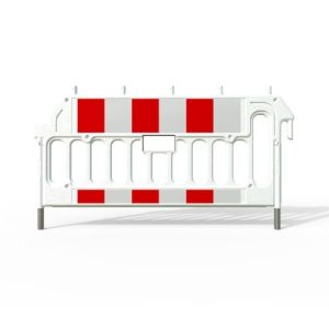 PVC barjera CENT 1930x50x1060mm (bez pēdām), balta ar sarkanbaltiem atst. elementiem [MEL]