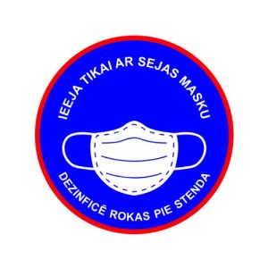 Brīdinājuma uzlīme "Ieeja tikai ar sejas masku", d=10cm (1.atst. klase)