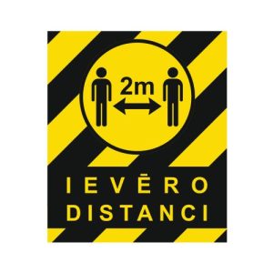 Brīdinājuma uzlīme "Ievēro distanci 2m", 34x40cm (1.atst. klase)