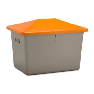Smilts/sāls stiklšķiedras konteiners, pelēks ar oranžu vāku, 700l